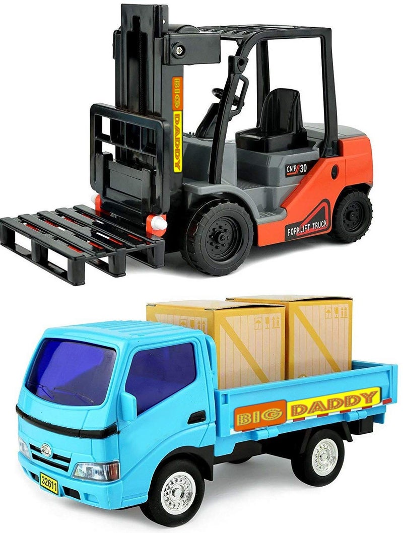 Big Daddy Trucks Combo: Friction-Powered Forklift & Pickup Truck with Extendable Loader and Cargo Boxes - Image 1